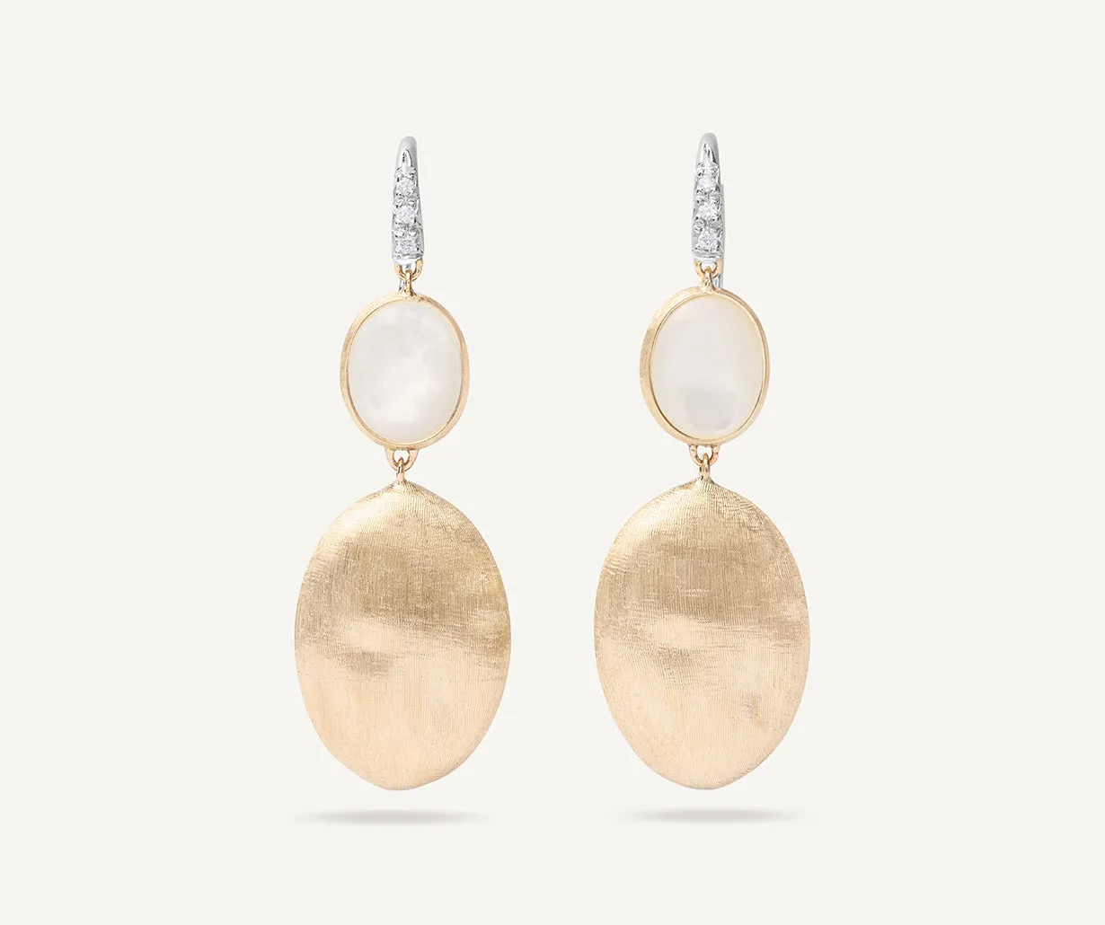 18K Yellow Gold Mother of Pearl, Gold & Diamond Accent Earrings