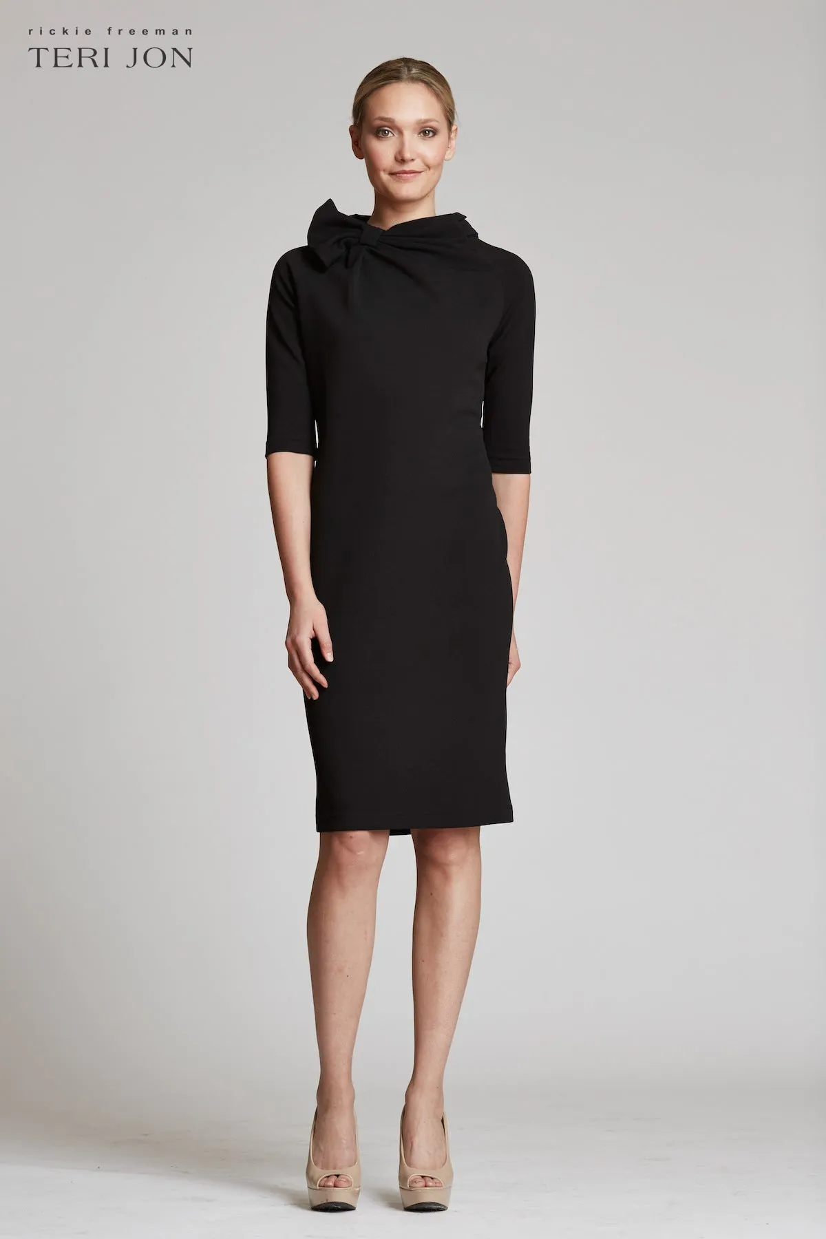 3/4 Sleeve Bow Neck Sheath Dress