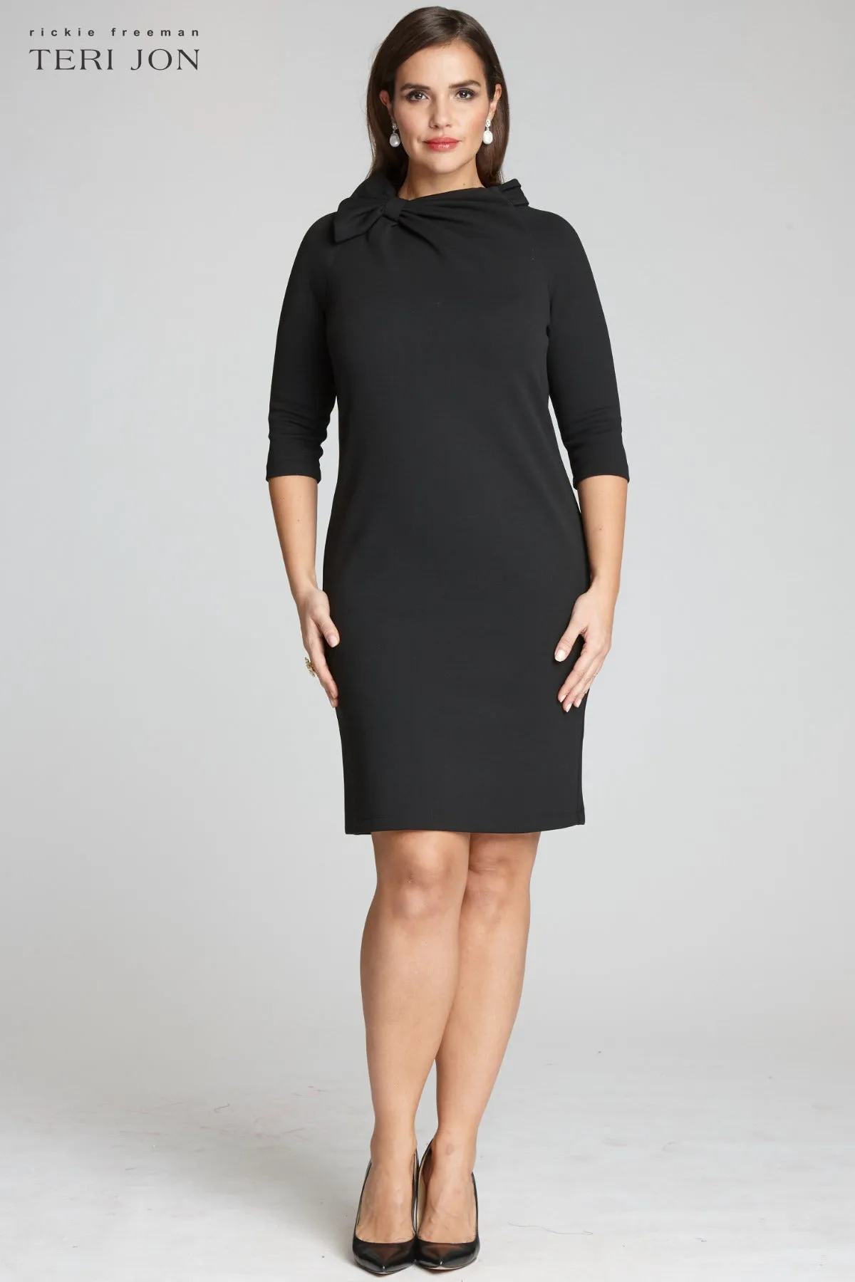 3/4 Sleeve Bow Neck Sheath Dress