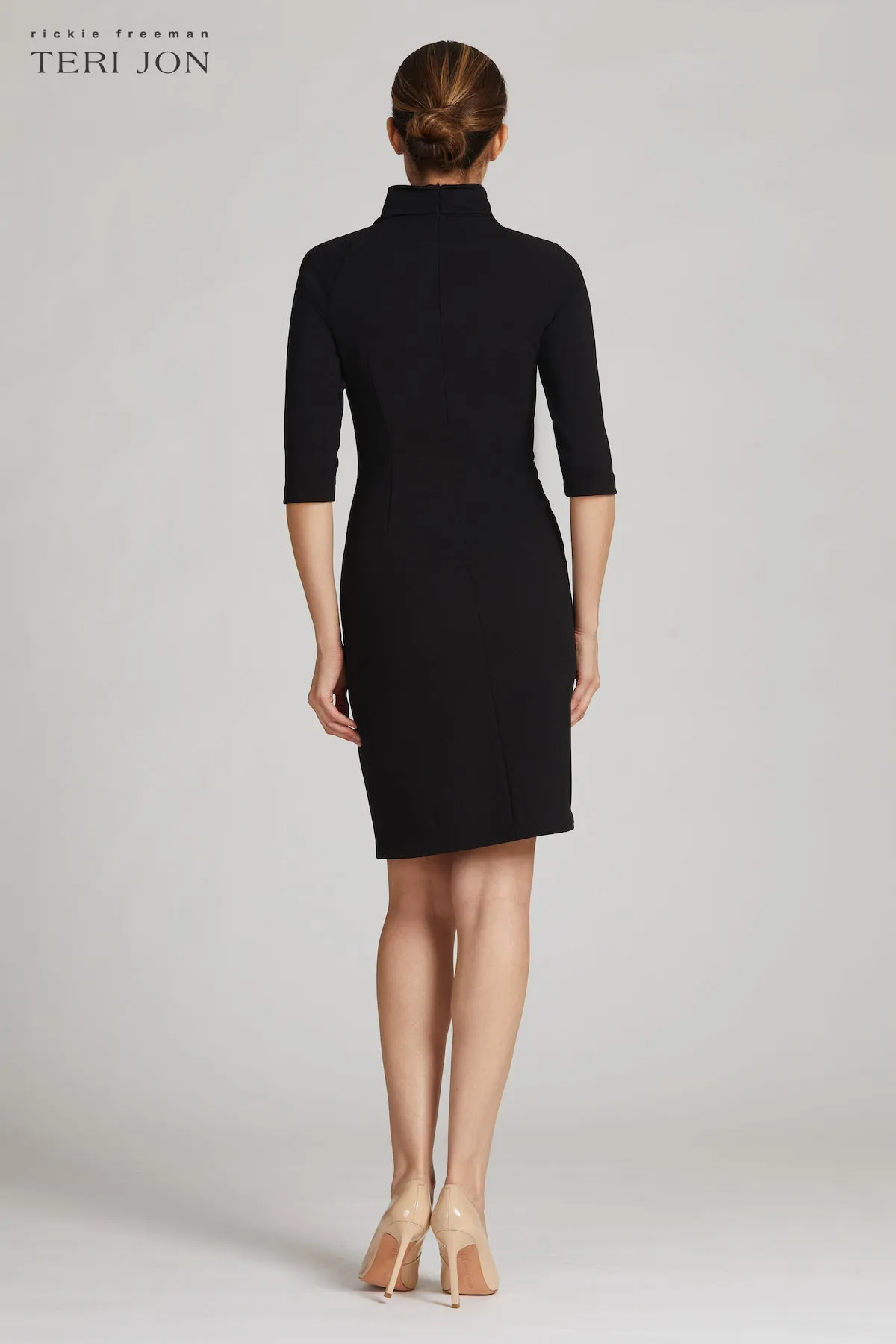 3/4 Sleeve Bow Neck Sheath Dress