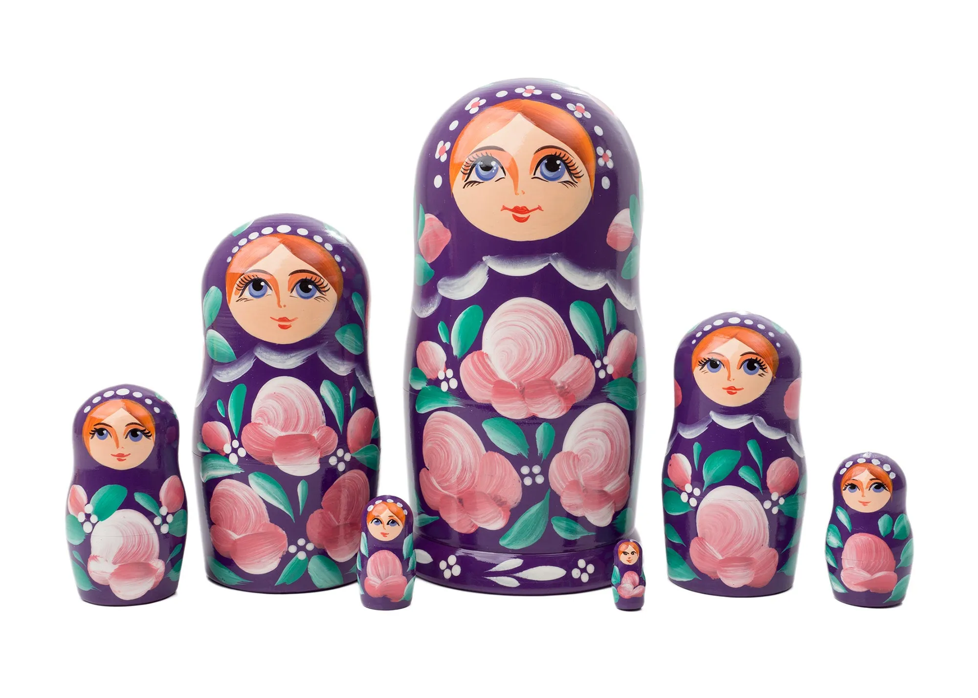 7 Piece Plum Floral Art Matreshka Nesting Dolls