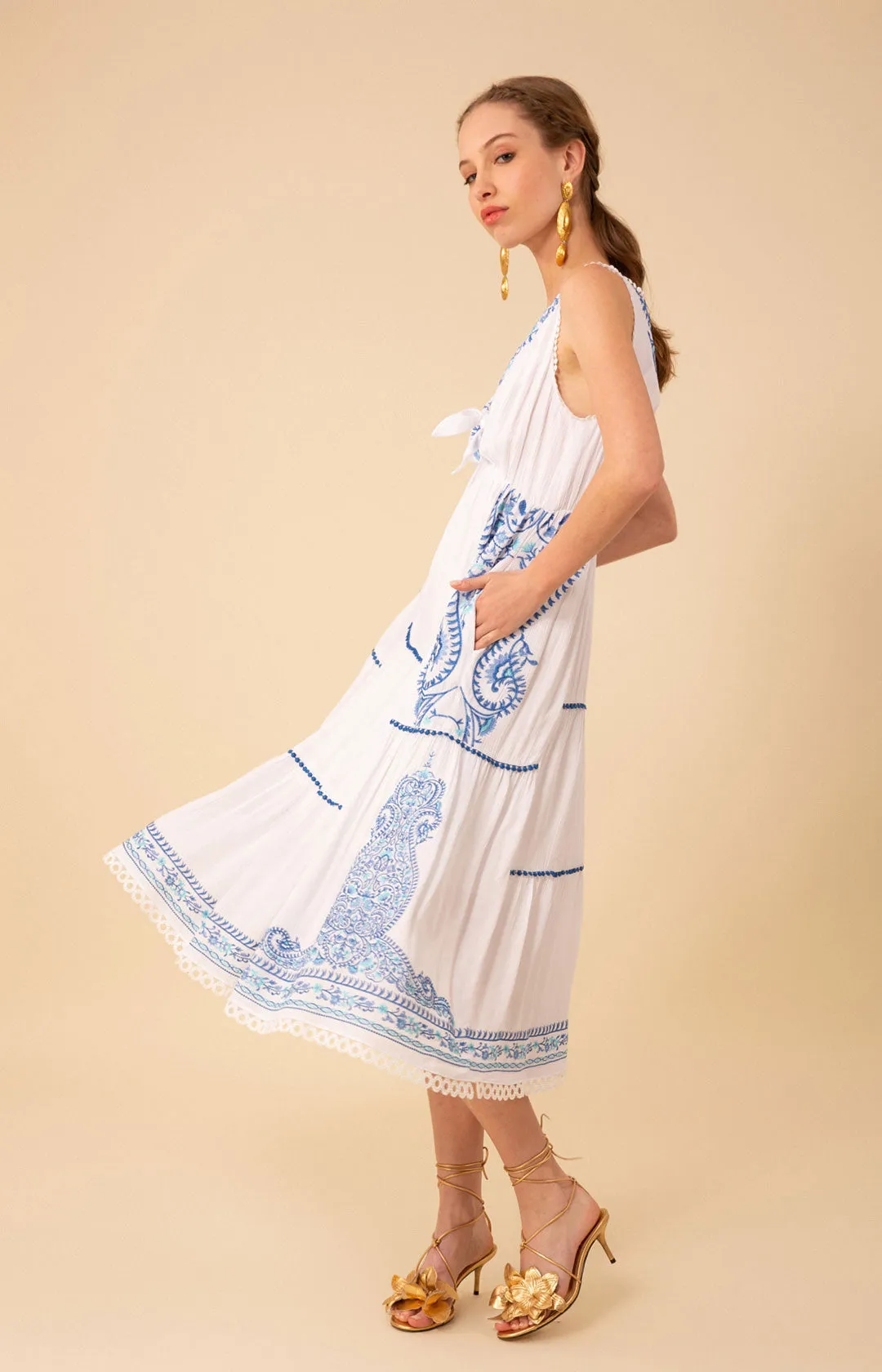 Amara Embroidered Midi Dress