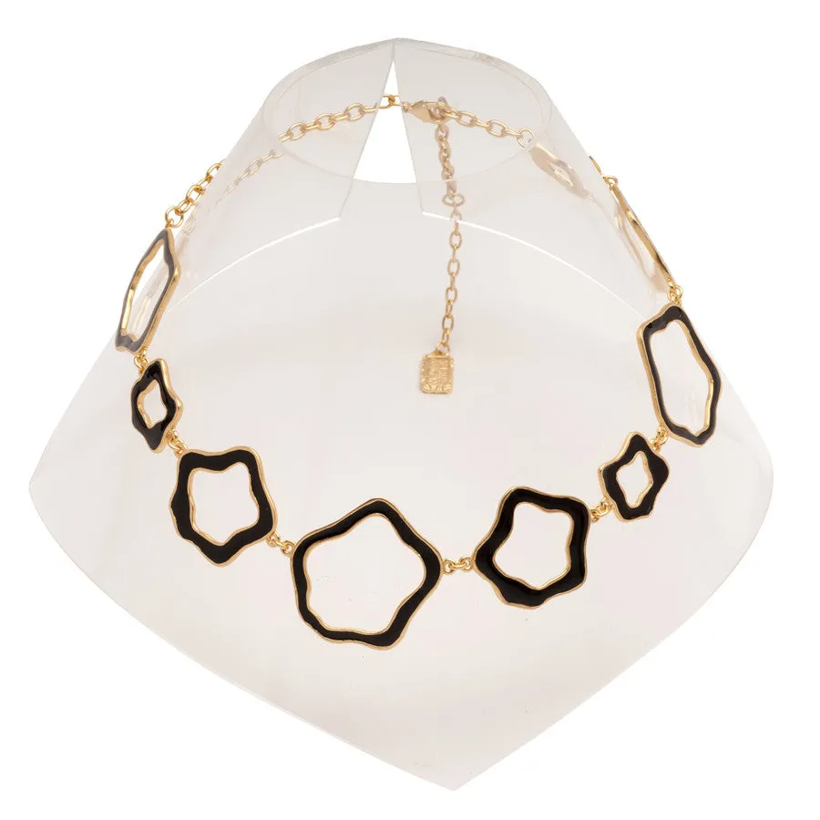 Black Cut-Out Patterns Gold Necklace