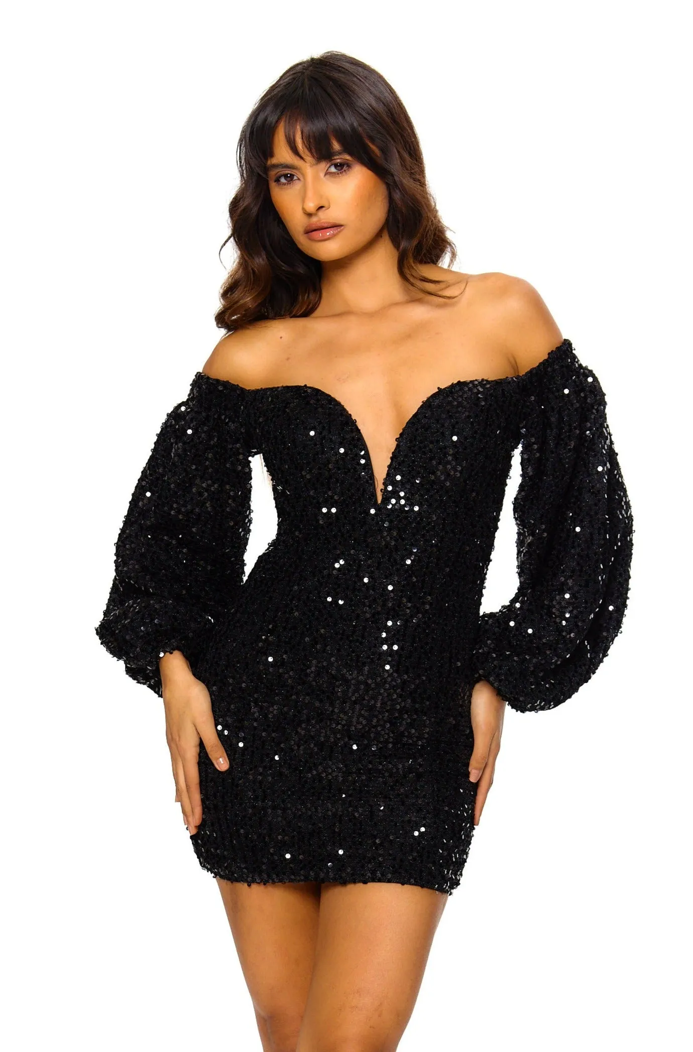 Black Sequin Off The Shoulder Dress