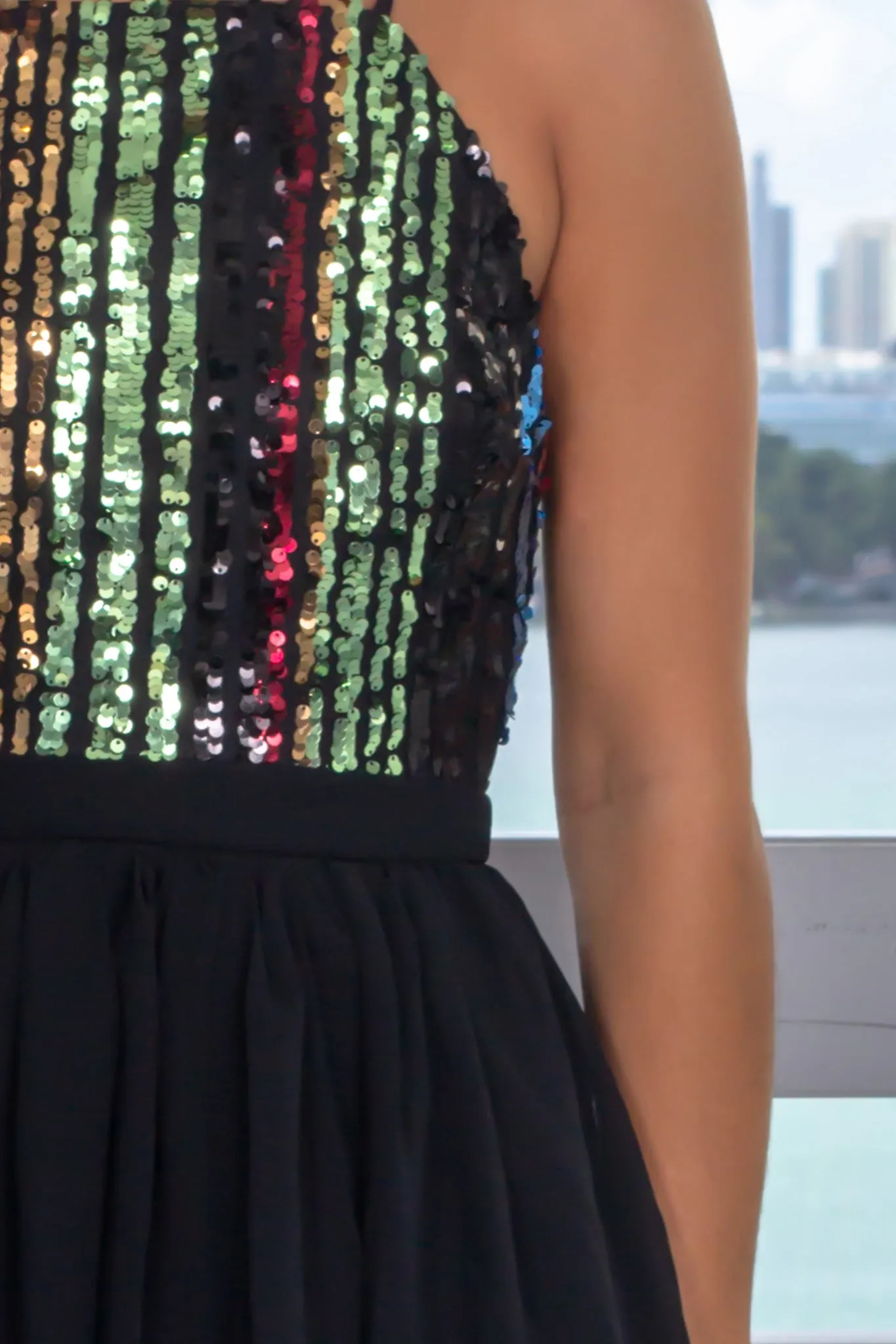 Black Short Dress with Sequin Top