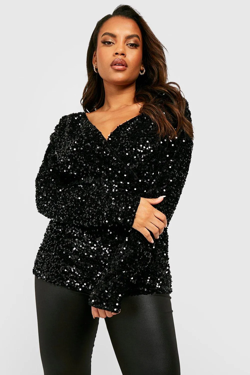 Boohoo Velvet Off Shoulder Sequin Top, Black