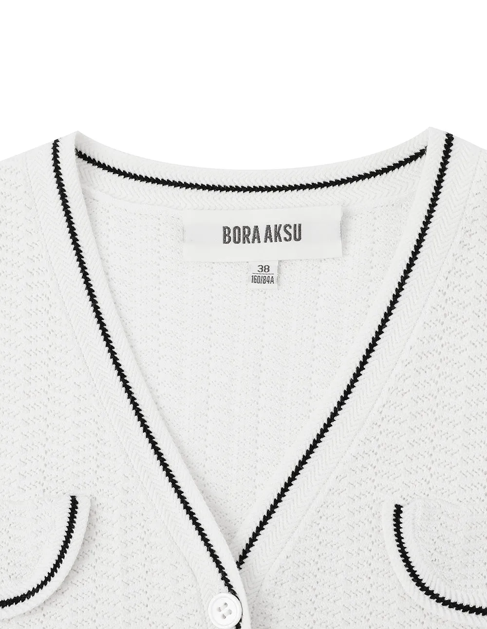 BORA AKSU Black And White Colour-Block Hollow Texture V-Neck Short-Sleeved Sweater