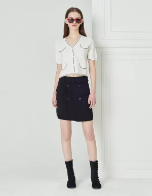 BORA AKSU Black And White Colour-Block Hollow Texture V-Neck Short-Sleeved Sweater