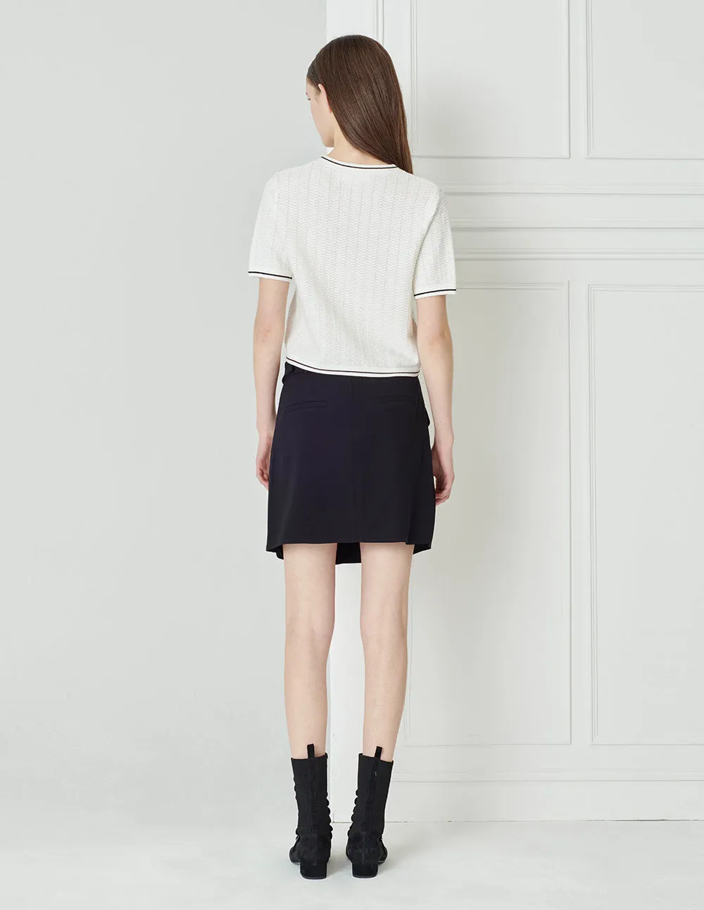 BORA AKSU Black And White Colour-Block Hollow Texture V-Neck Short-Sleeved Sweater