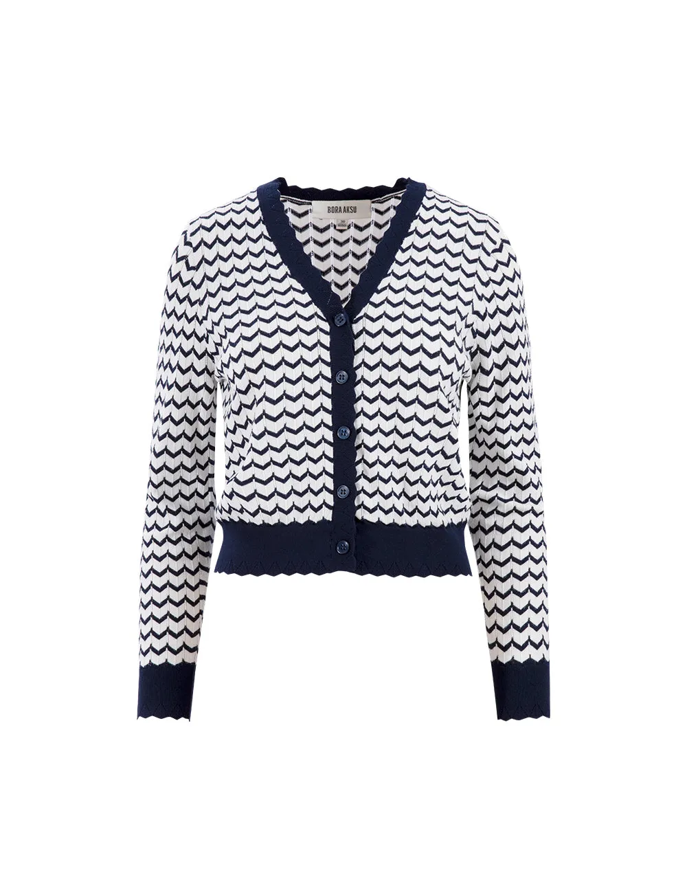 BORA AKSU Blue and White Striped  V-Neck Cardigan