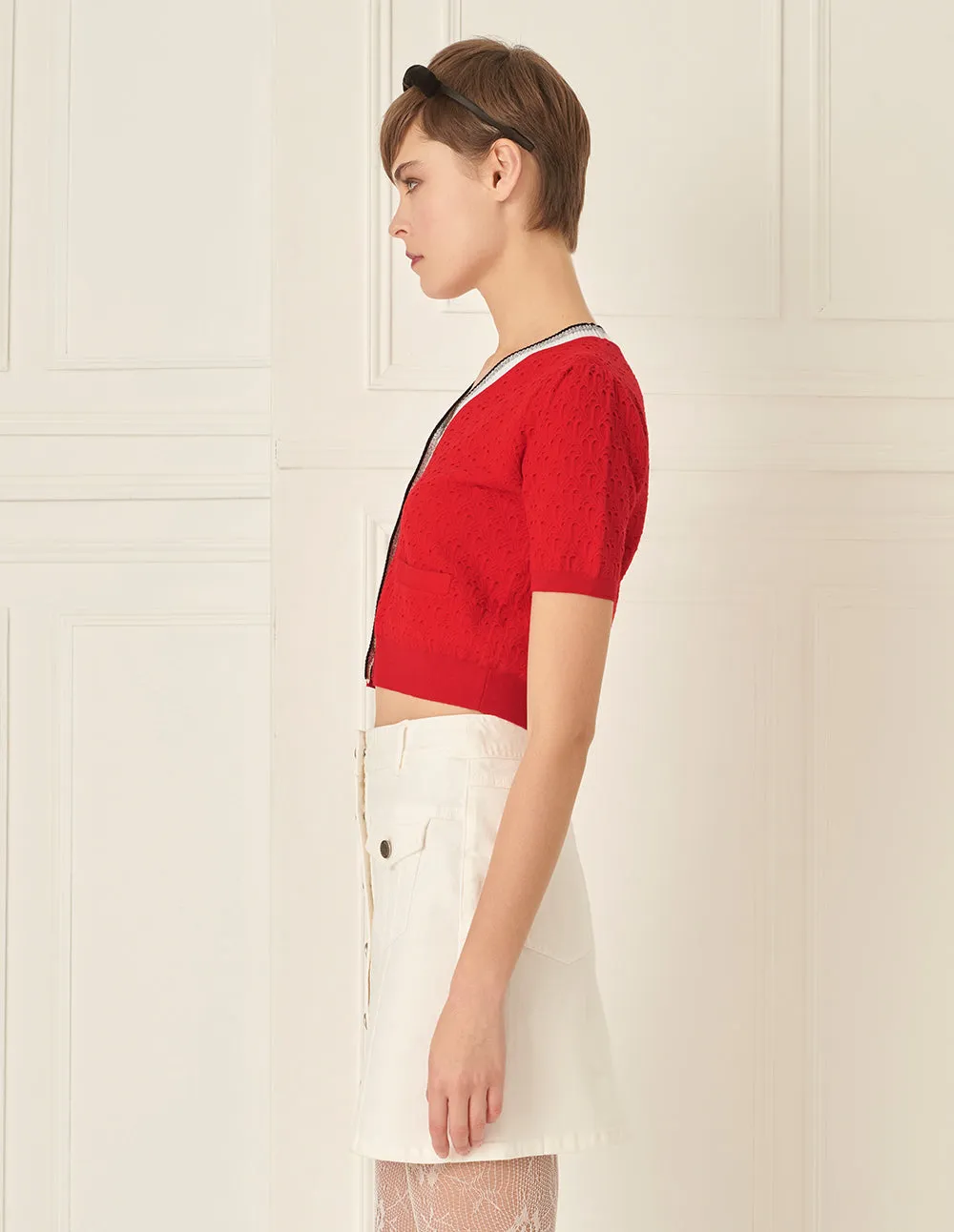 BORA AKSU V-Neck Short-Sleeved Knitted Cardigan