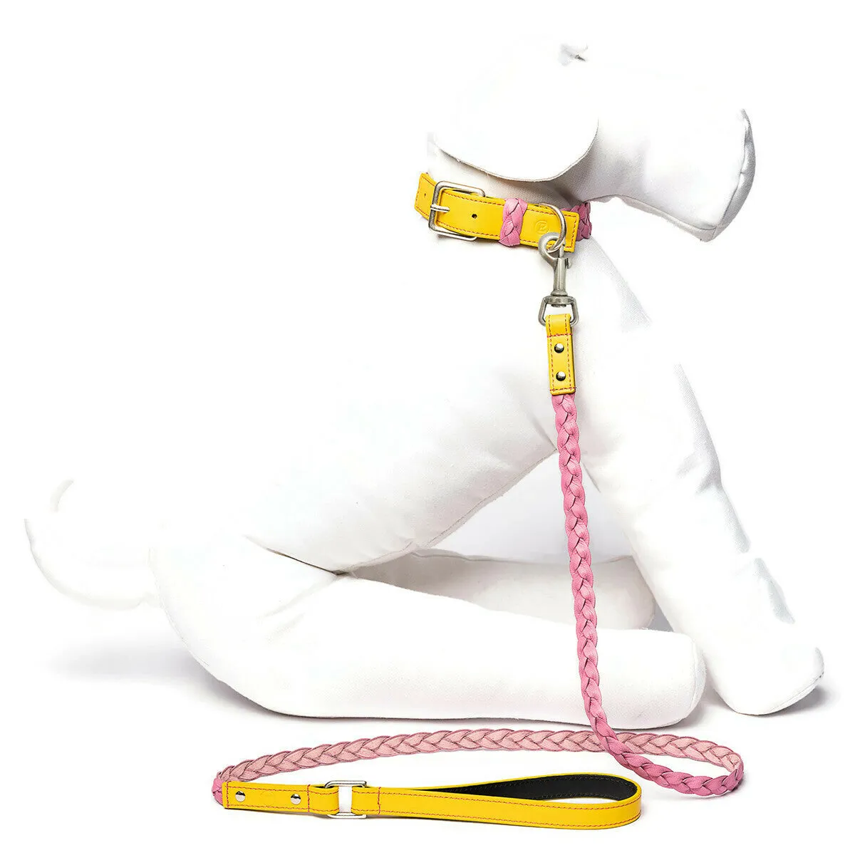 Braided Dog Collar Pink/Yellow