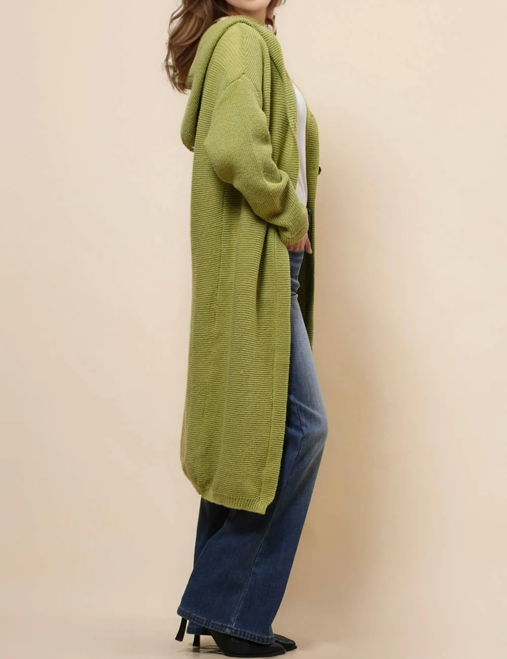 Button Hooded Solid Color Sweater Coat Cardigan NG5135A