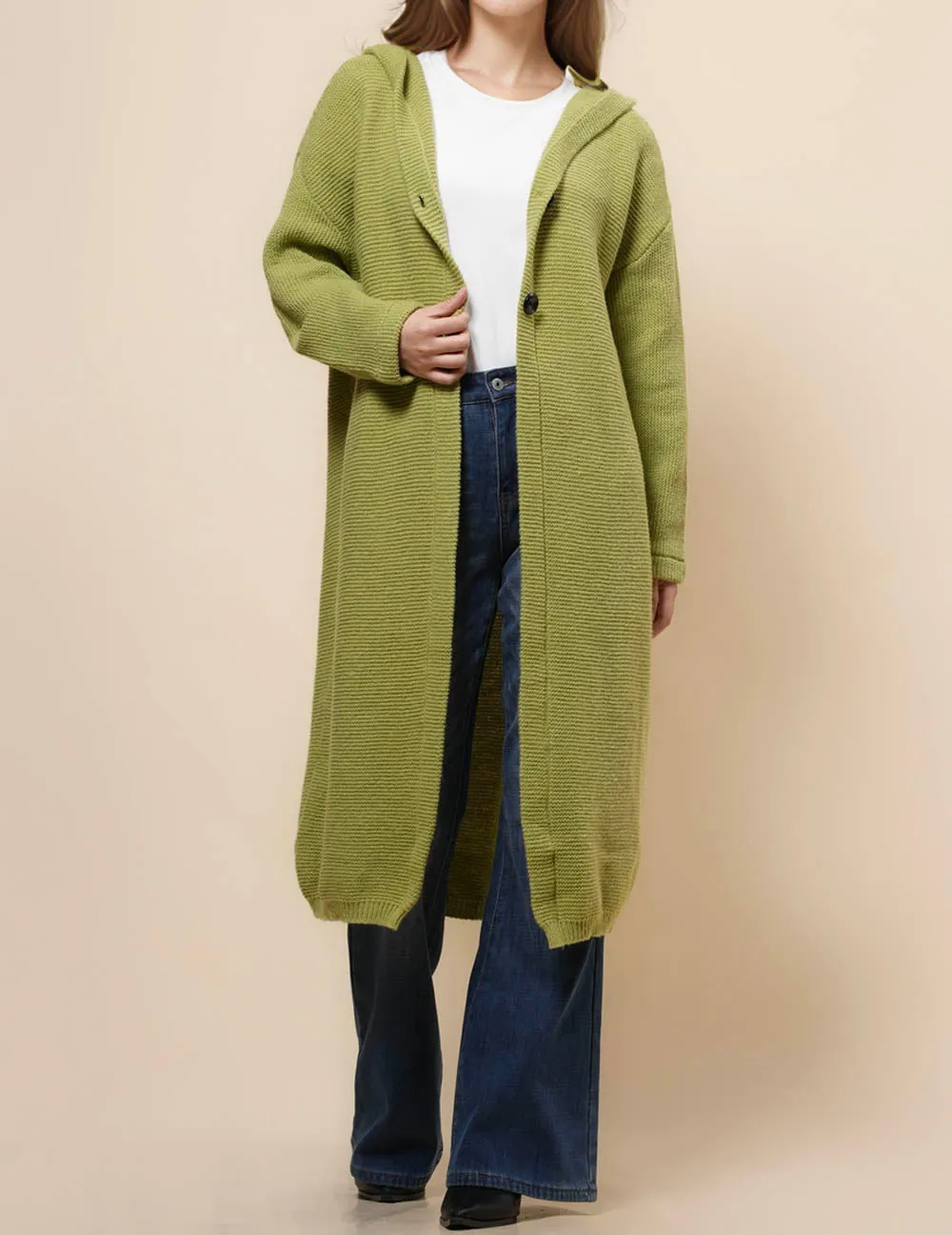 Button Hooded Solid Color Sweater Coat Cardigan NG5135A