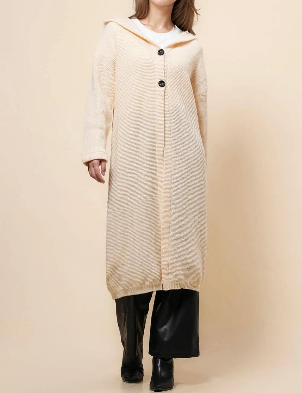 Button Hooded Solid Color Sweater Coat Cardigan NG5135A