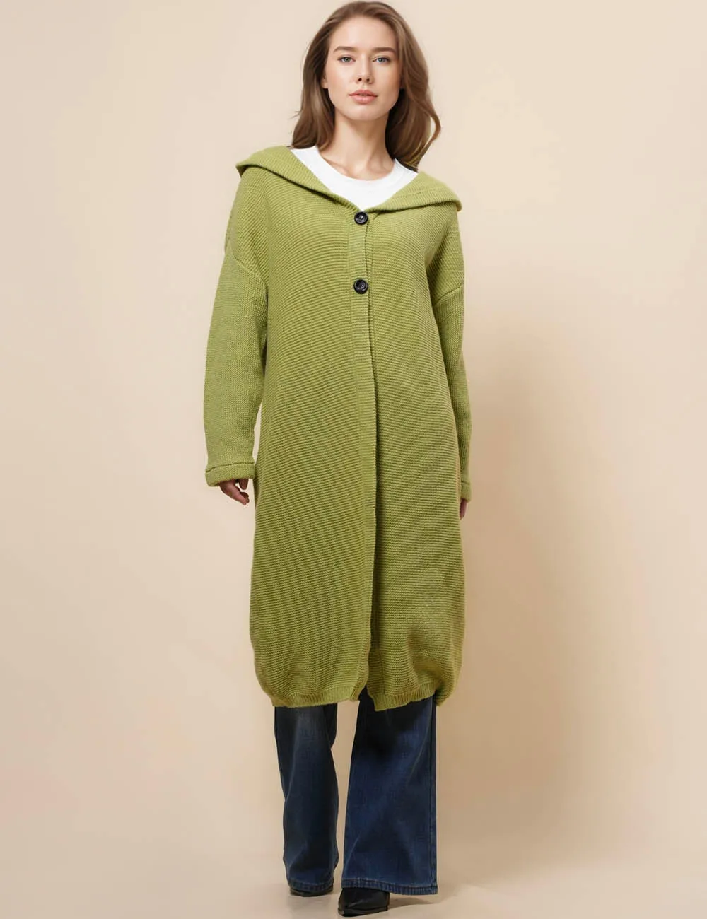 Button Hooded Solid Color Sweater Coat Cardigan NG5135A