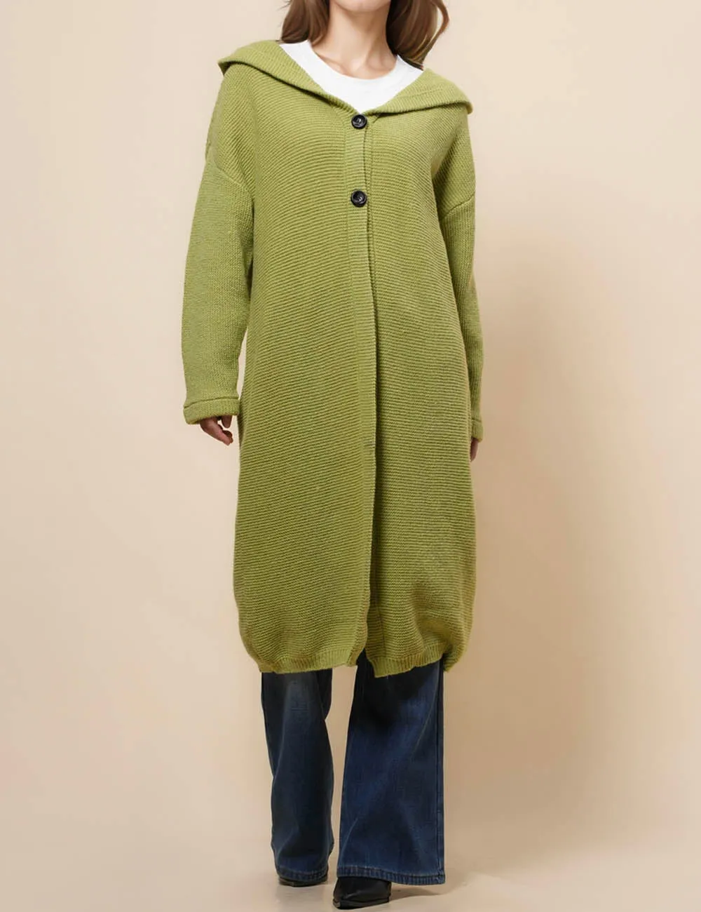 Button Hooded Solid Color Sweater Coat Cardigan NG5135A