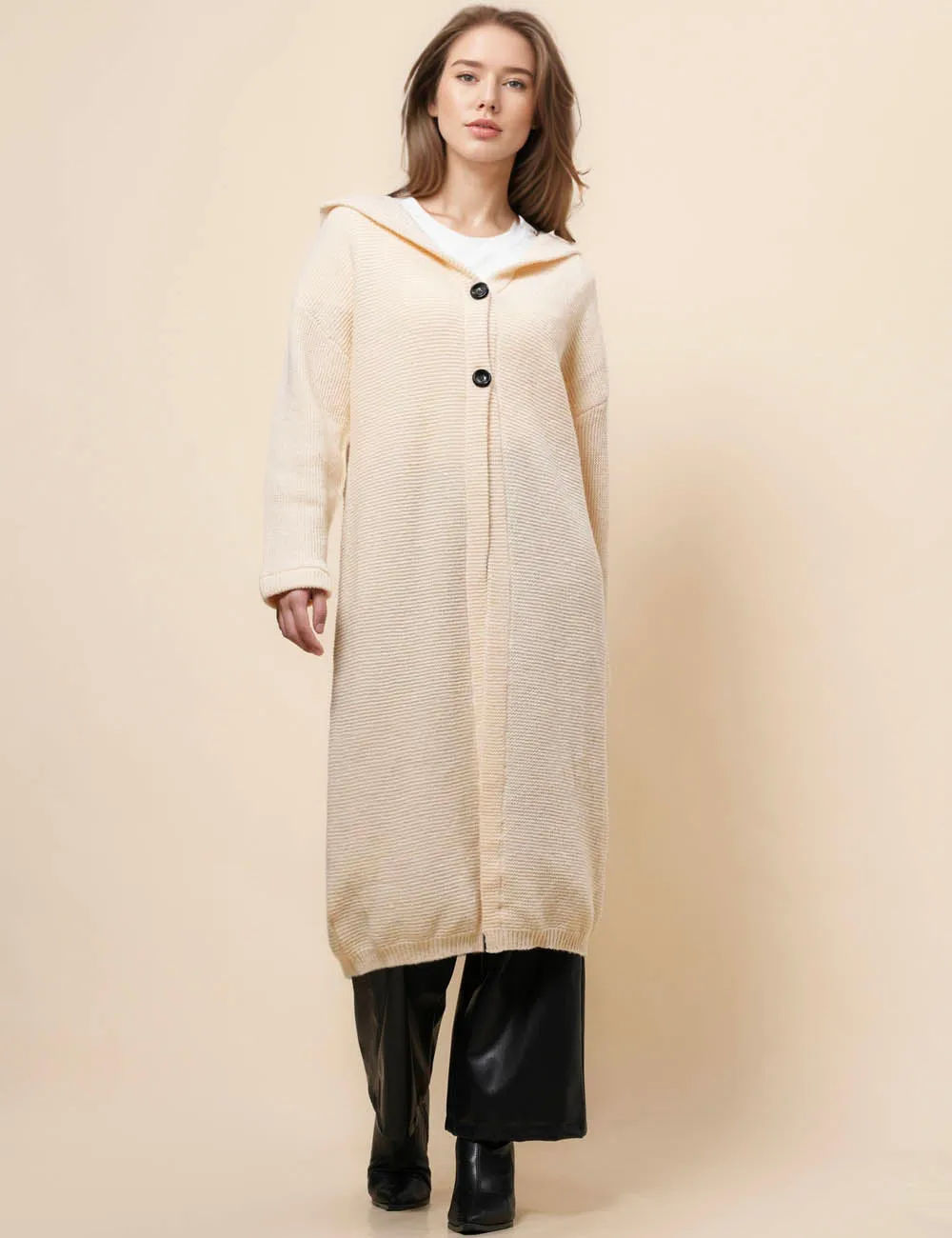 Button Hooded Solid Color Sweater Coat Cardigan NG5135A