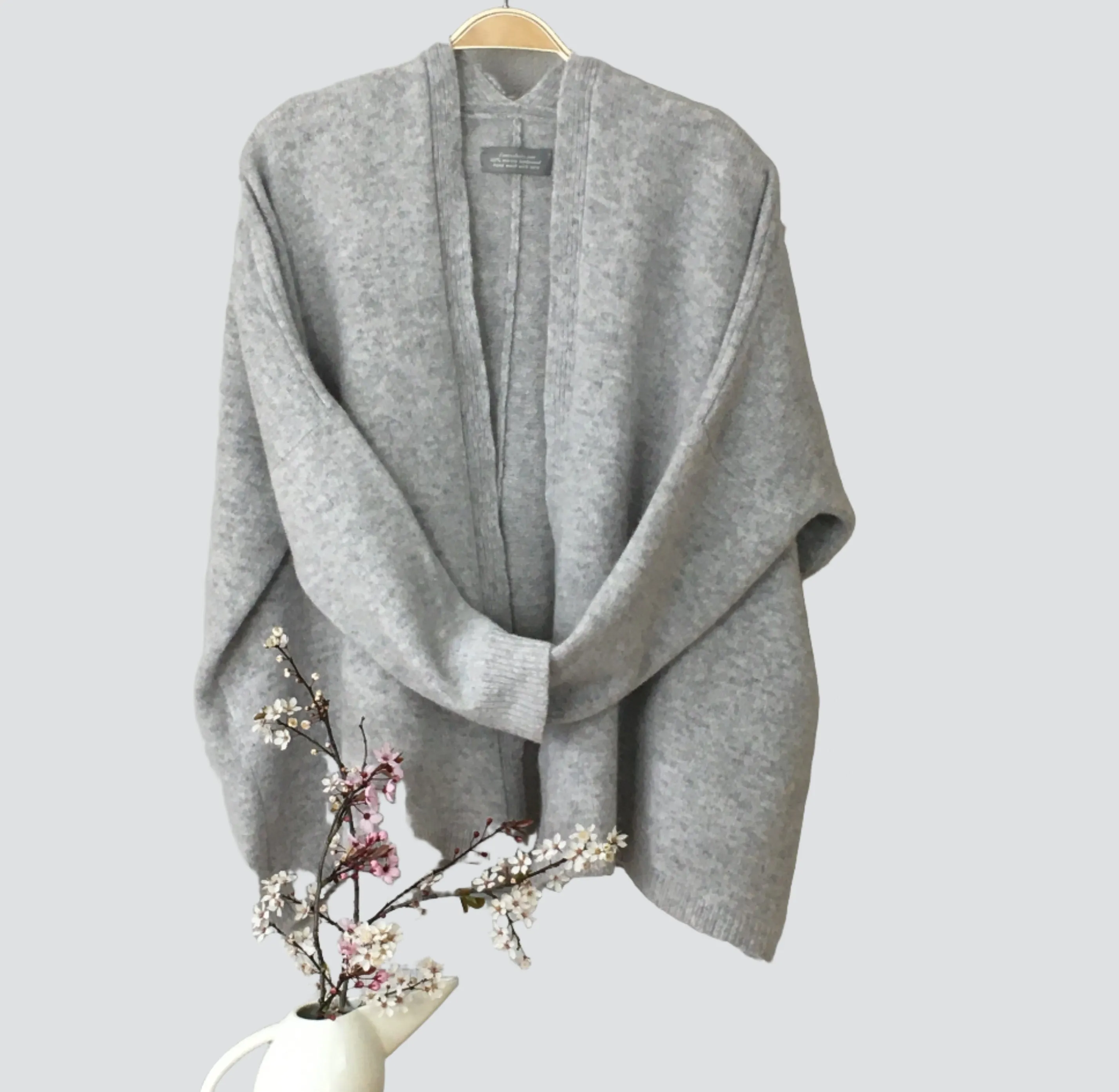 Cardigan edge to edge boxy style silver grey (no buttons) - Made to Order