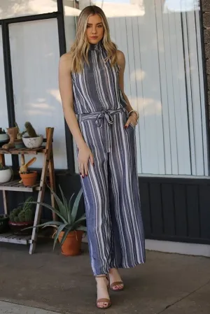 Chambray Striped Wide-Leg Pants