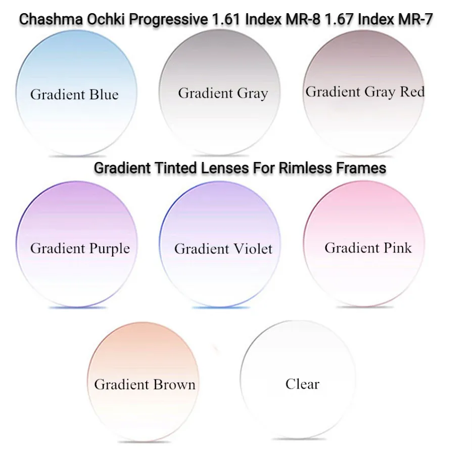 Chashma Ochki Progressive 1.61 Index MR-8 1.67 Index MR-7 Gradient Tint Lenses