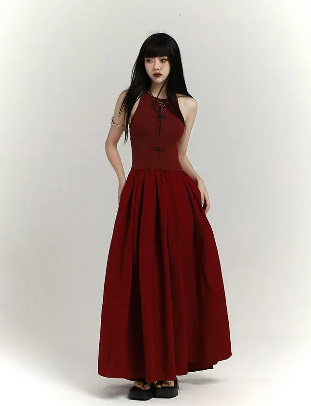 Chinese Style Red Suspenders Long Dress LAD0092