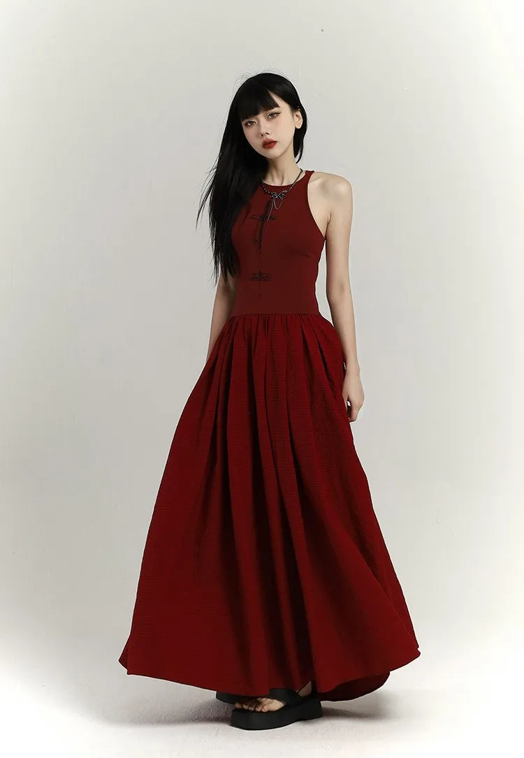 Chinese Style Red Suspenders Long Dress LAD0092