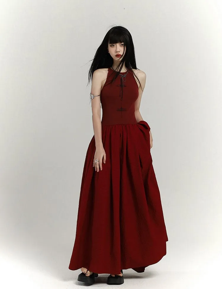 Chinese Style Red Suspenders Long Dress LAD0092