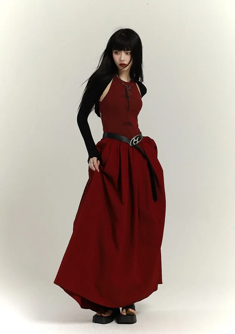 Chinese Style Red Suspenders Long Dress LAD0092