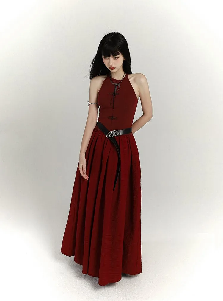 Chinese Style Red Suspenders Long Dress LAD0092