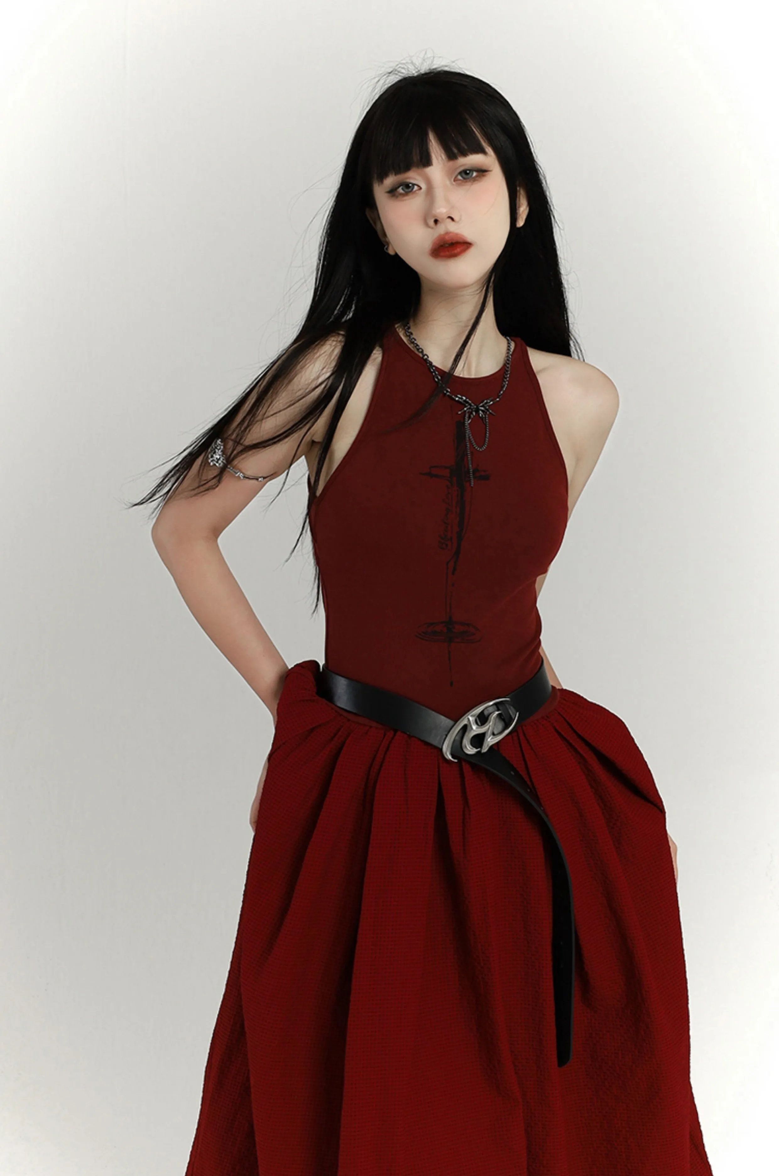 Chinese Style Red Suspenders Long Dress LAD0092