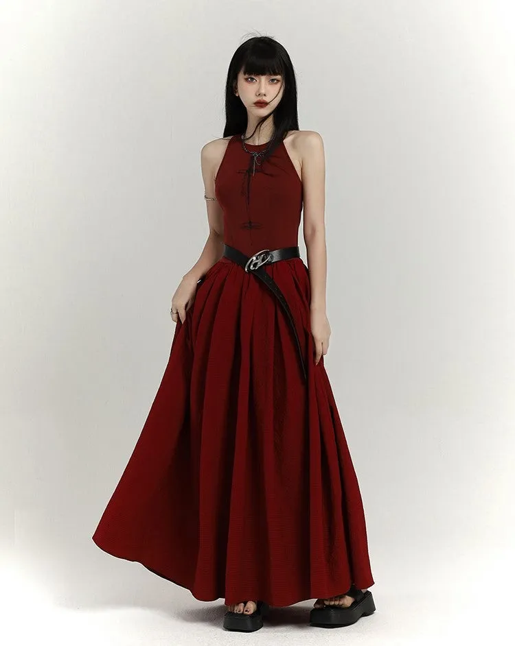 Chinese Style Red Suspenders Long Dress LAD0092