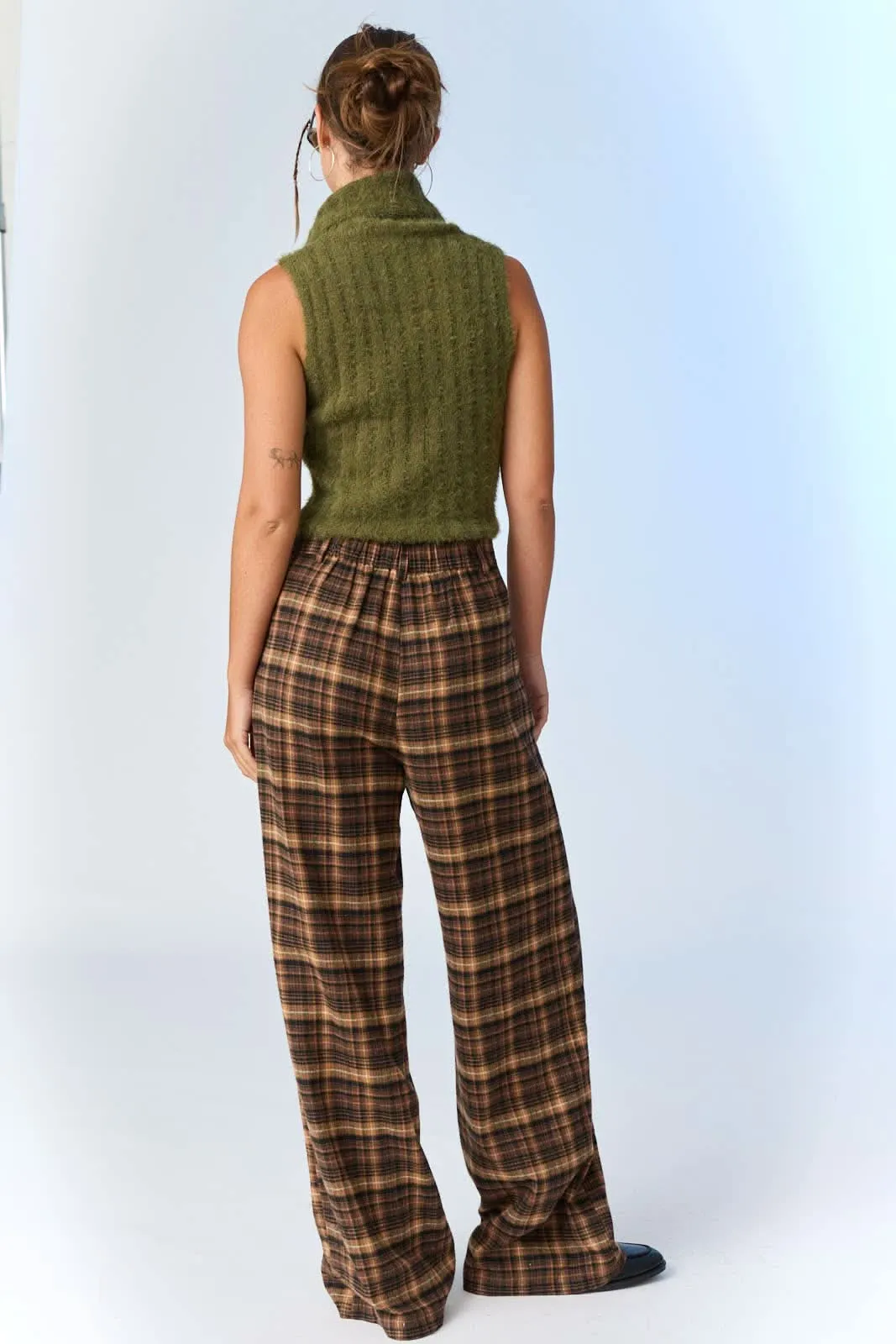 Chocolate Ava Wide-Leg Plaid Pants