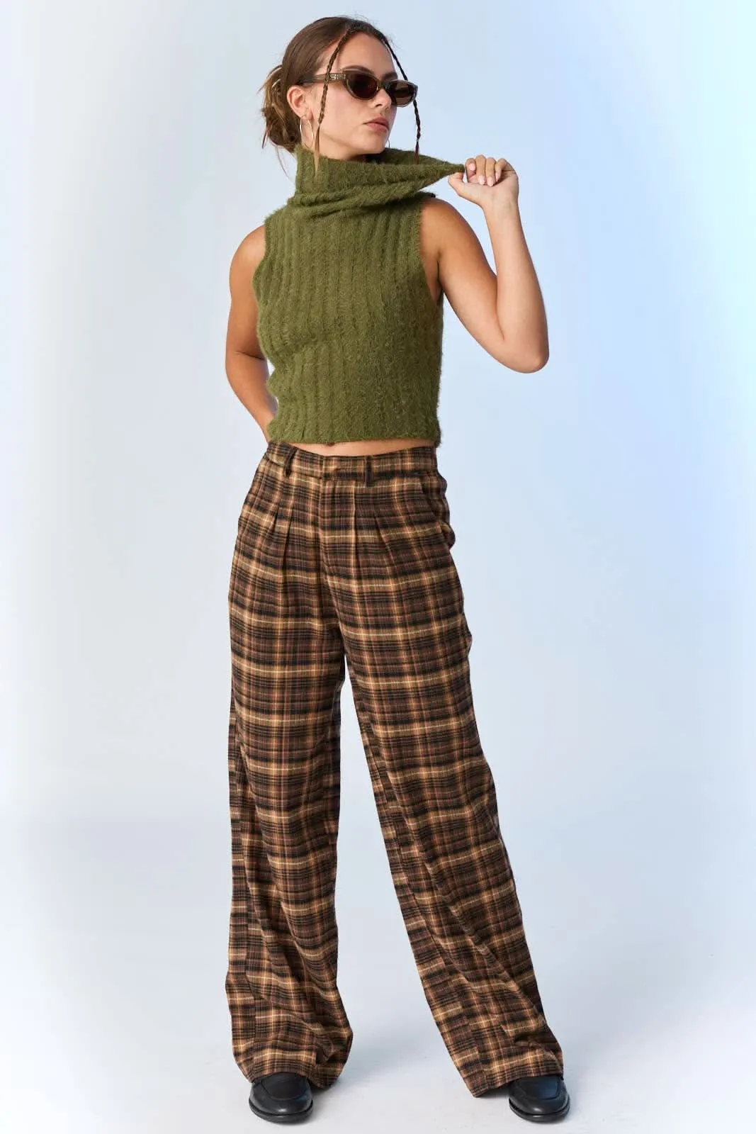 Chocolate Ava Wide-Leg Plaid Pants