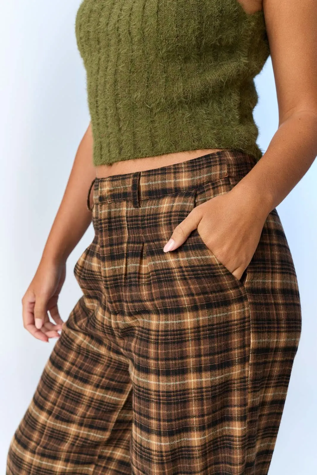 Chocolate Ava Wide-Leg Plaid Pants