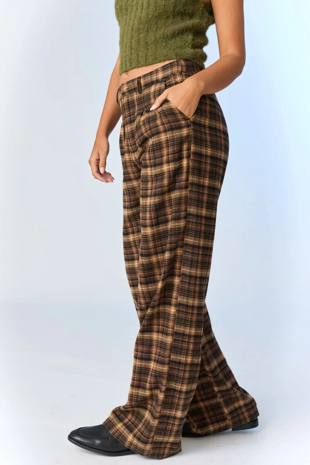 Chocolate Ava Wide-Leg Plaid Pants