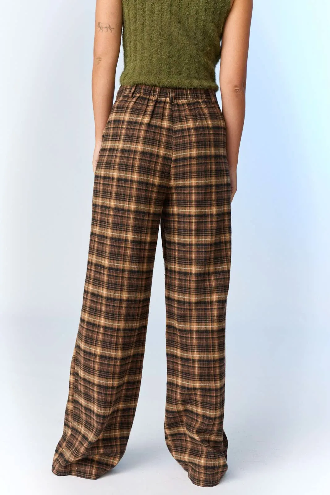 Chocolate Ava Wide-Leg Plaid Pants