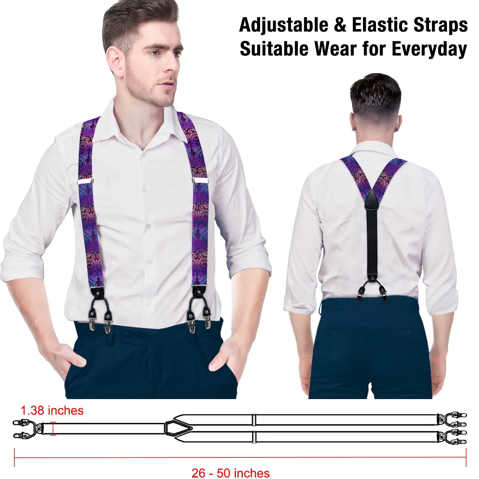 DiBanGu Men's Suspenders Novelty Purple Paisley Brace Clip-on Suspender with Bow Tie Set