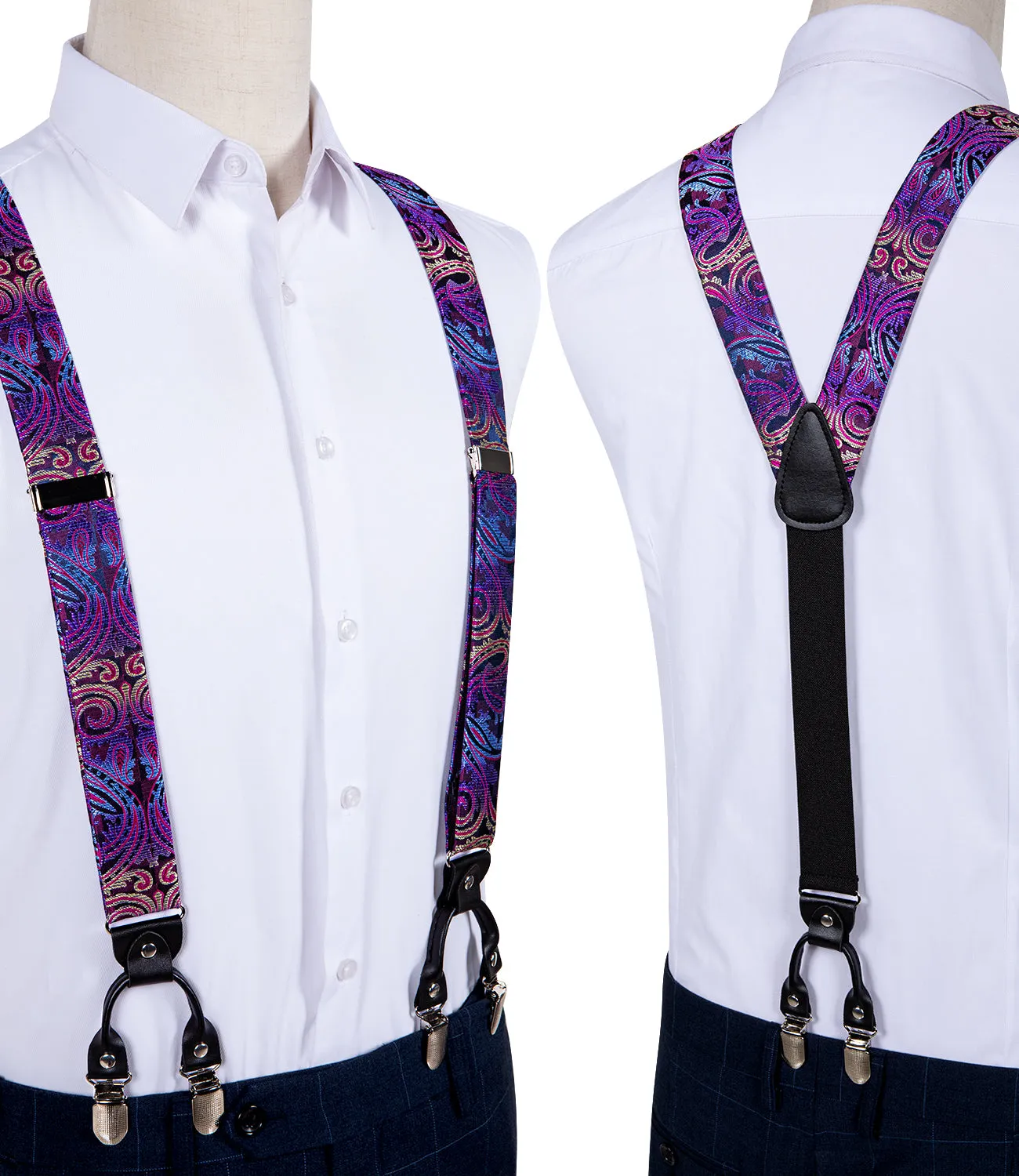 DiBanGu Men's Suspenders Novelty Purple Paisley Brace Clip-on Suspender with Bow Tie Set