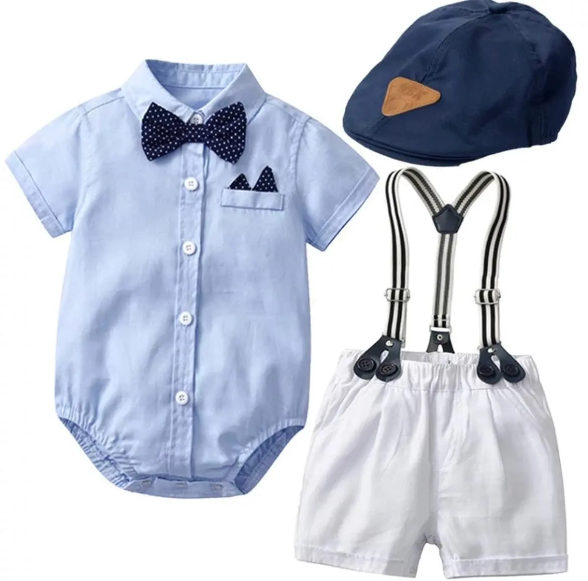 Dino - Baby Boy Short Sleeve Dinoasaur Suit Set with Bow tie