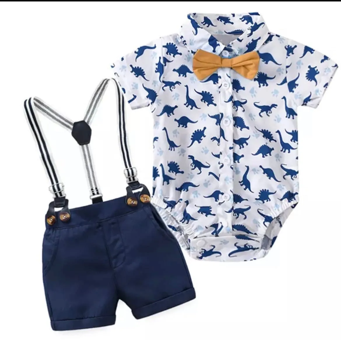 Dino - Baby Boy Short Sleeve Dinoasaur Suit Set with Bow tie