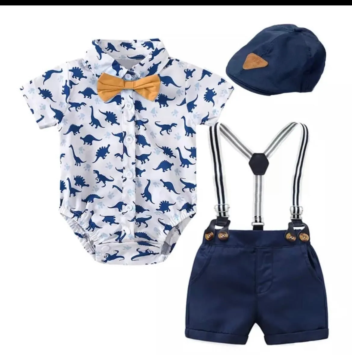 Dino - Baby Boy Short Sleeve Dinoasaur Suit Set with Bow tie