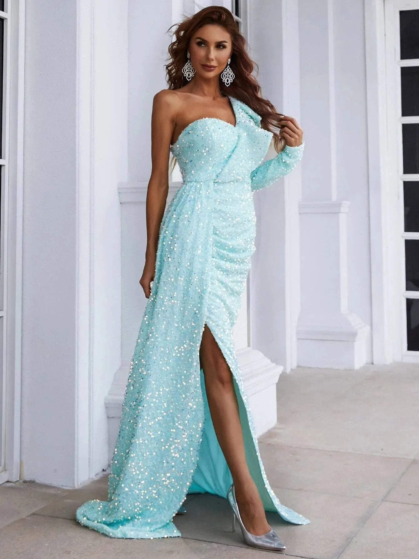 Draping Sequin Prom Dress JX083