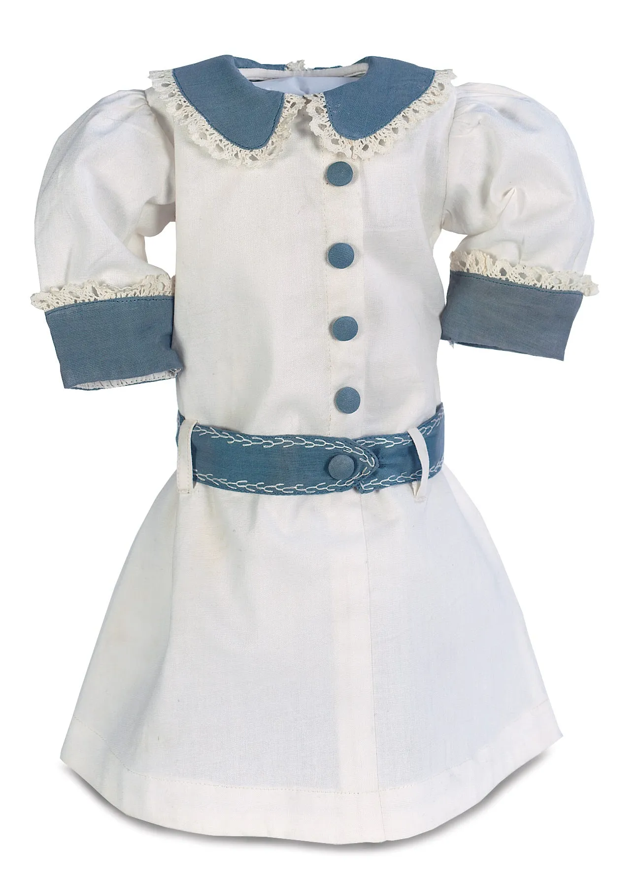 Drop Waist Cotton School Dress With Feather Stitch Embroidery