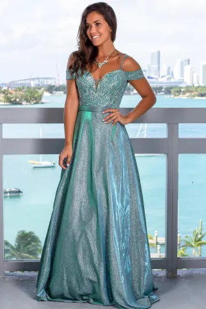 Emerald Shimmer Maxi Dress with Sequin Top