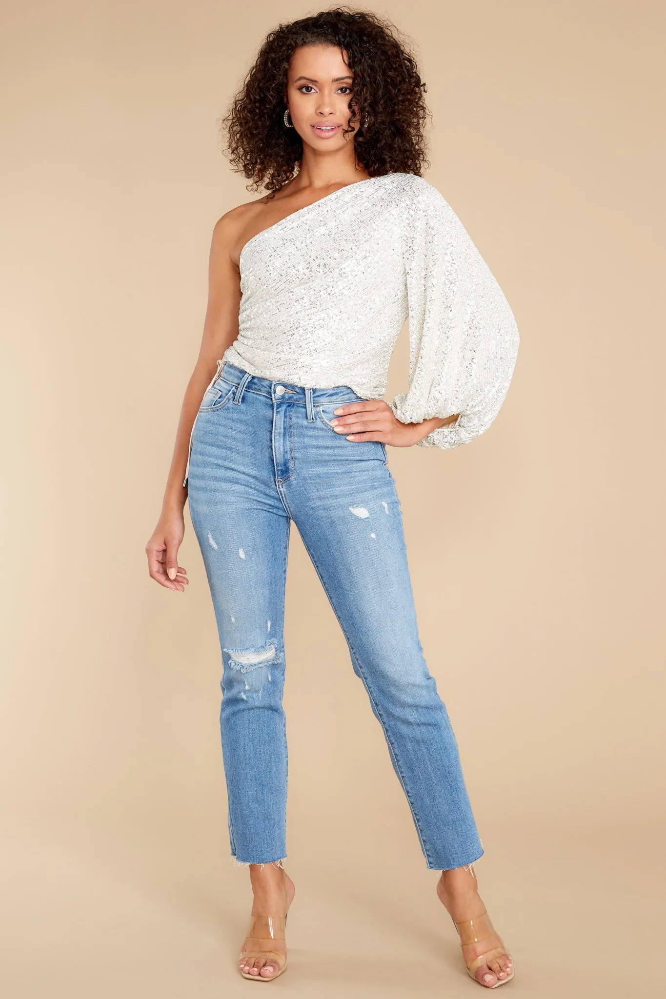 Get Glam Ivory Sequin Top