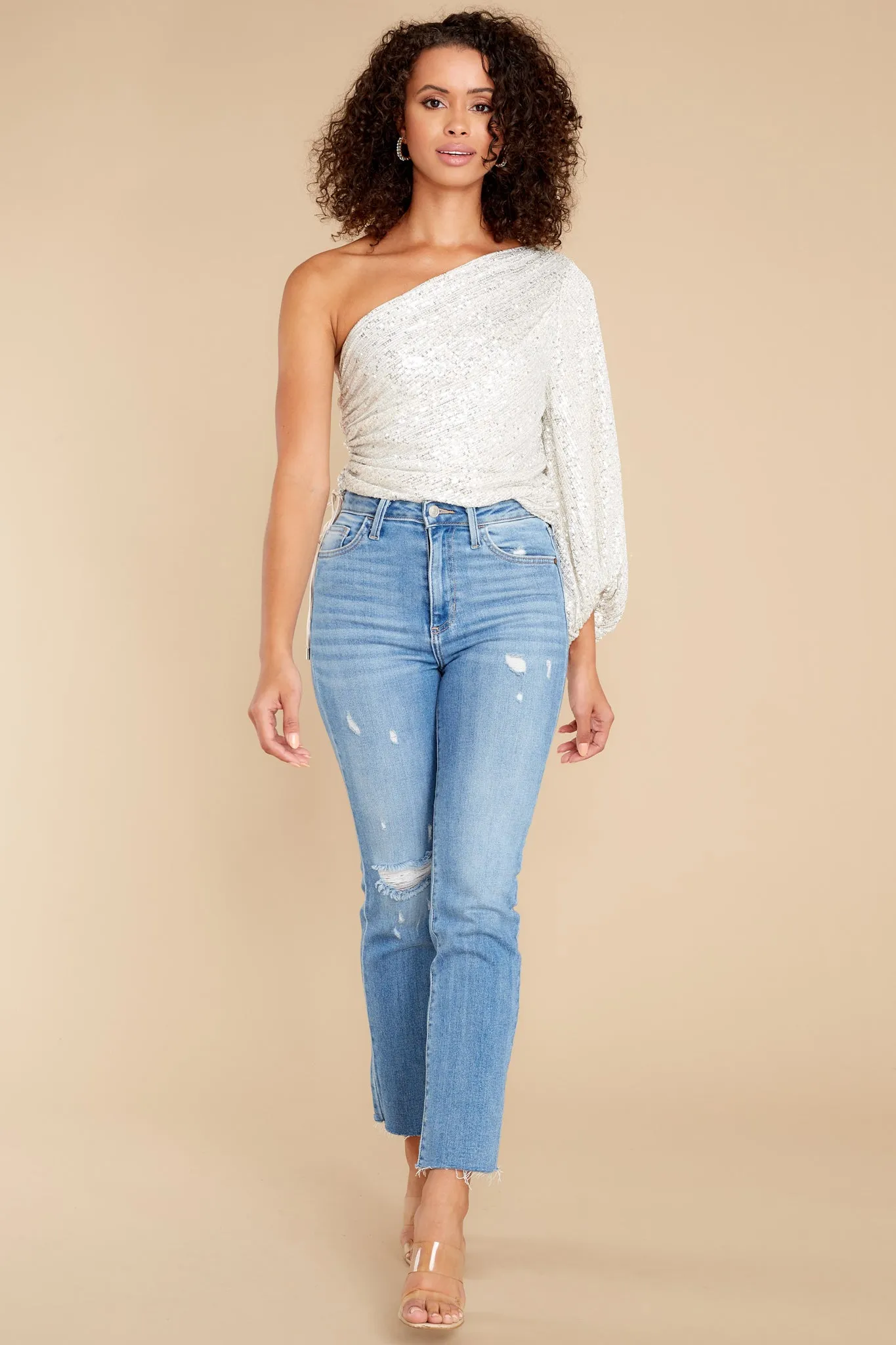 Get Glam Ivory Sequin Top