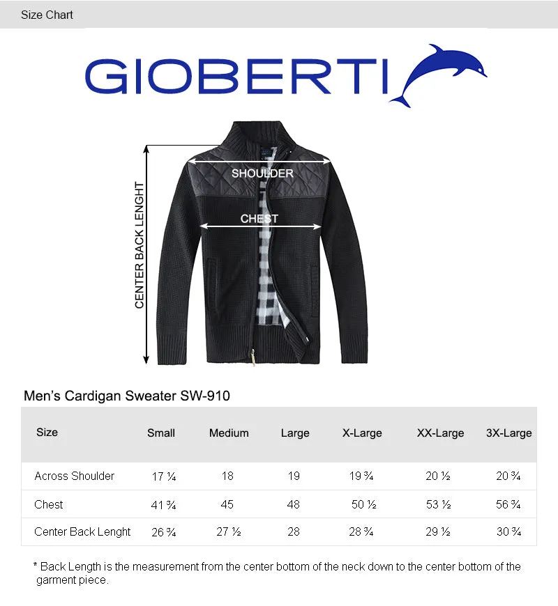 Gioberti Men's Black Knitted Regular Fit Full Zip Cardigan Sweater with Soft Brushed Flannel Lining