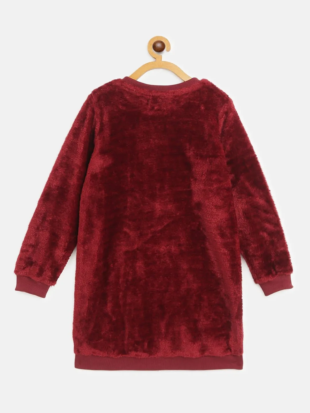 Girls Maroon Fur Kangaroo Pocket Dress - Lyush Kids