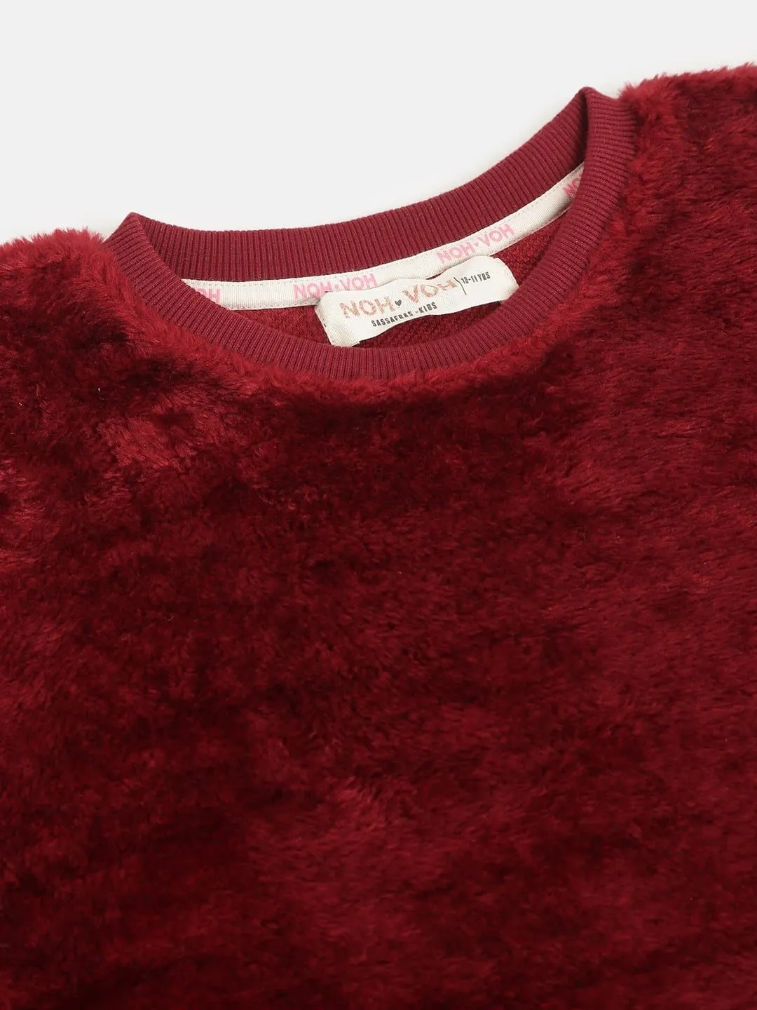 Girls Maroon Fur Kangaroo Pocket Dress - Lyush Kids